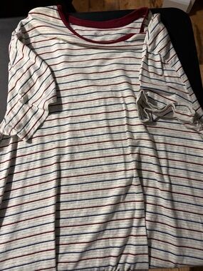 Goodfellow & Co Short Sleeve Striped Tee in Cream with Red and Blue Stripes